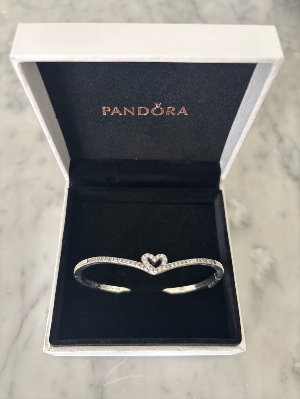 Pandora Silver Heart Pavé Bangle Bracelet - Silver